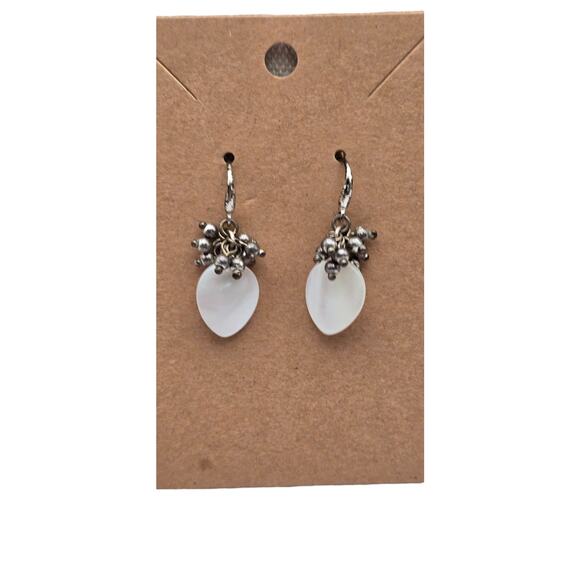 Frosted Moon Glow Glass Bead Drop Silver Tone Cluster Vintage Earrings - Picture 1 of 4